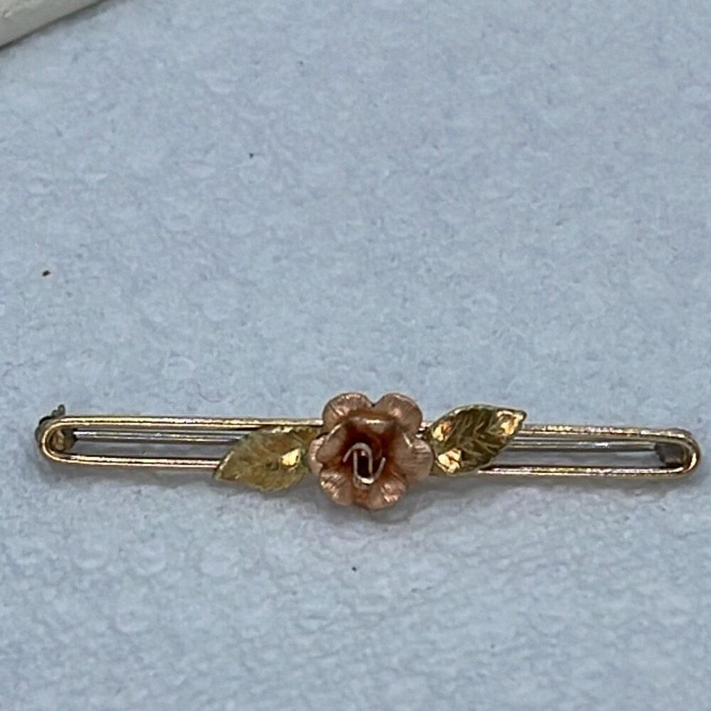 Vintage Krementz gold gilt rose bar brooch